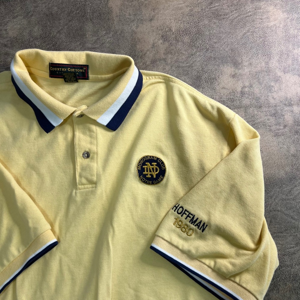 Country Cottons Polo Shirt Mens‎ XL Yellow Notre Dame Monogram Club Hoffman VTG